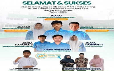 Siswa MAN 2 Kota Serang Boyong Prestasi dalam Ajang Olimpiade Bahasa Arab Tingkat Kota Serang 2026