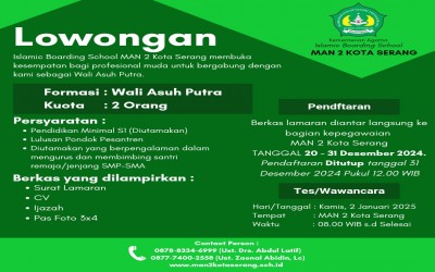 Lowongan Wali Asuh Putra